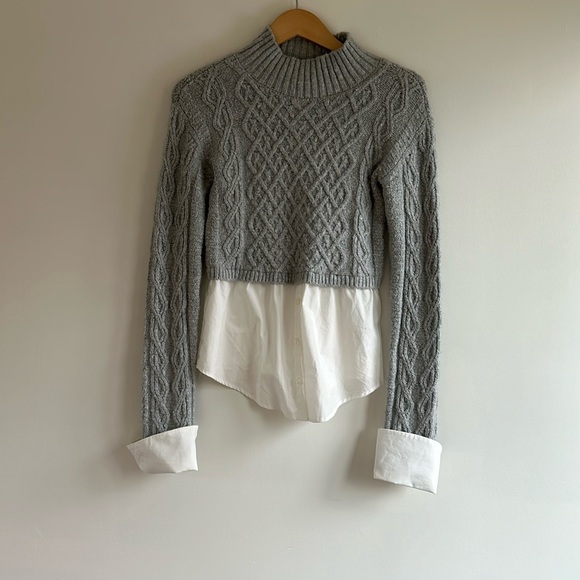 Anthropologie Maeve Sweater Womens Grey White Cable-Knit Layered Sweater - Picture 4 of 6